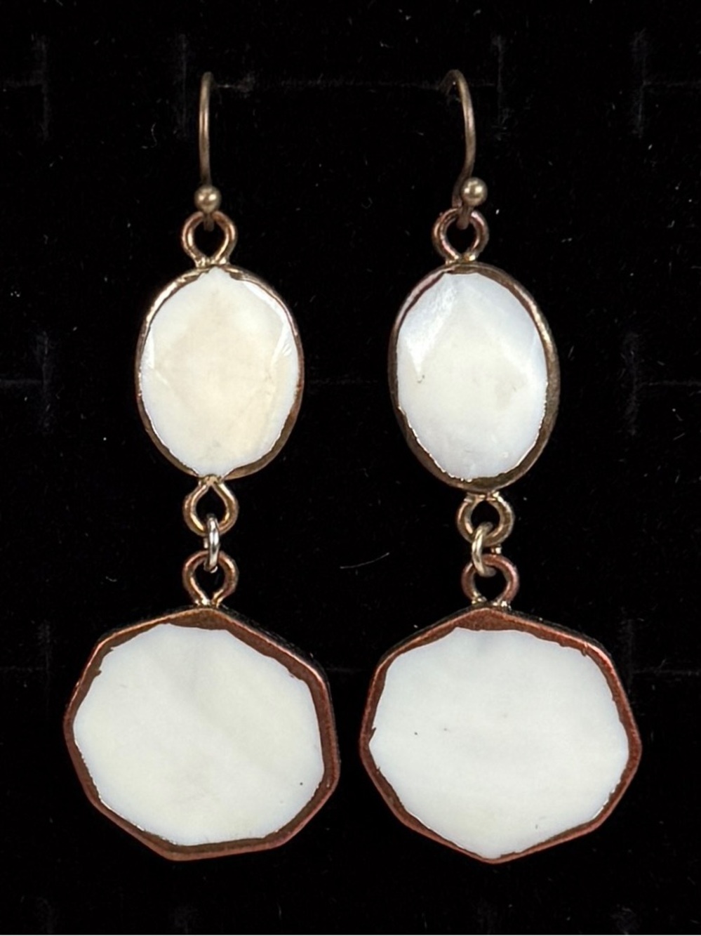 Vintage weighted, off white modernist, long dangle pierced earrings